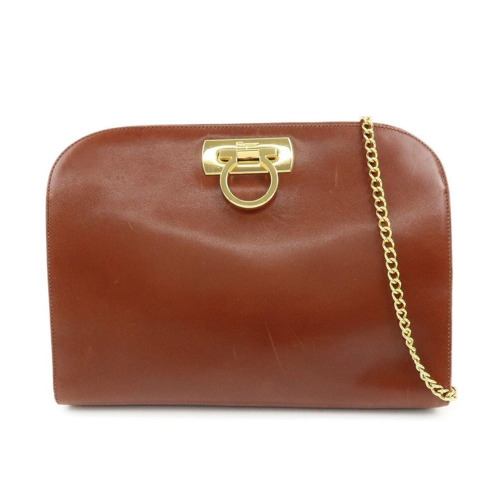 Ferragamo Gancini Calfskin Shoulder Bag Brown